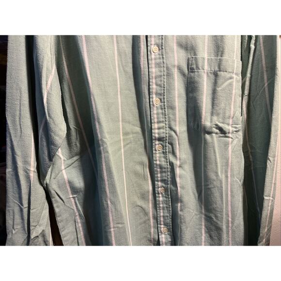 Kenny Rogers Vintage Mens XLT Green Striped Long Sleeve Button Down Cotton Shirt - Picture 5 of 11